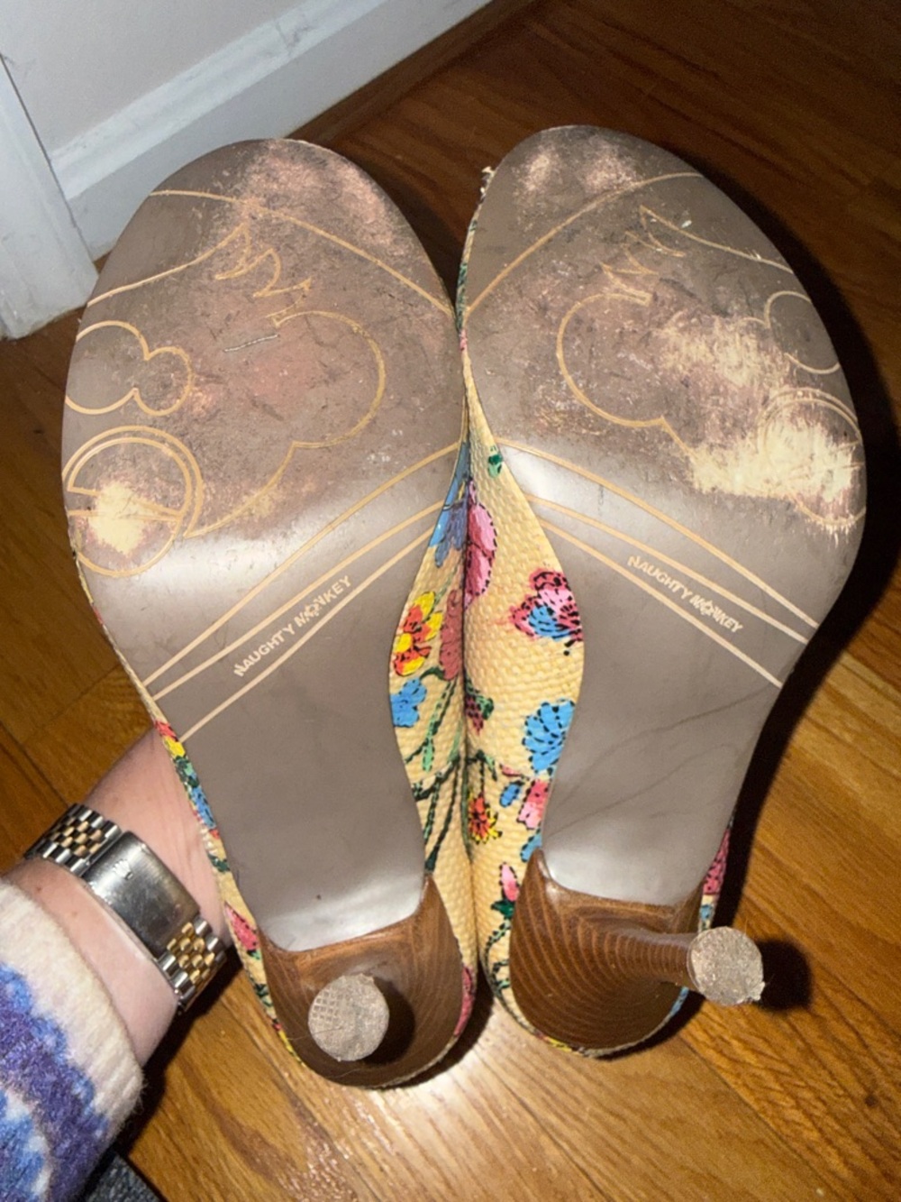 Naughty Monkey Floral Heels Pumps Straw Woven Multicolor Round Toe Size 8.5 - Picture 12 of 12